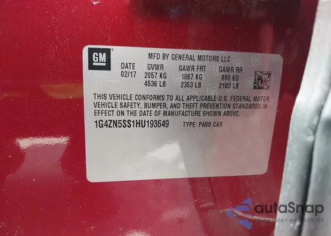 2017 Buick Lacrosse Preferred from USA, damaged, VIN 1G4ZN5SS1HU193649